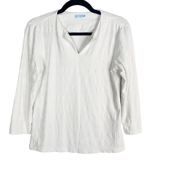 J McLaughlin S White Chainlink Carly Catalina Cloth Split V Neck 3/4 Sleeve Top - Picture 1 of 10